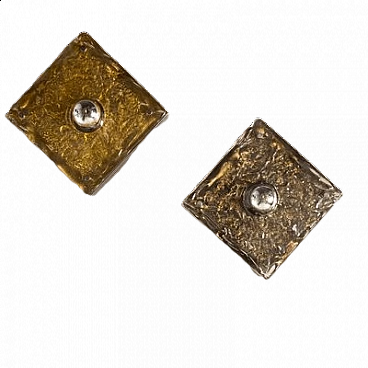 Coppia di applique Mazzega in acciaio e vetro ambrato, anni '70