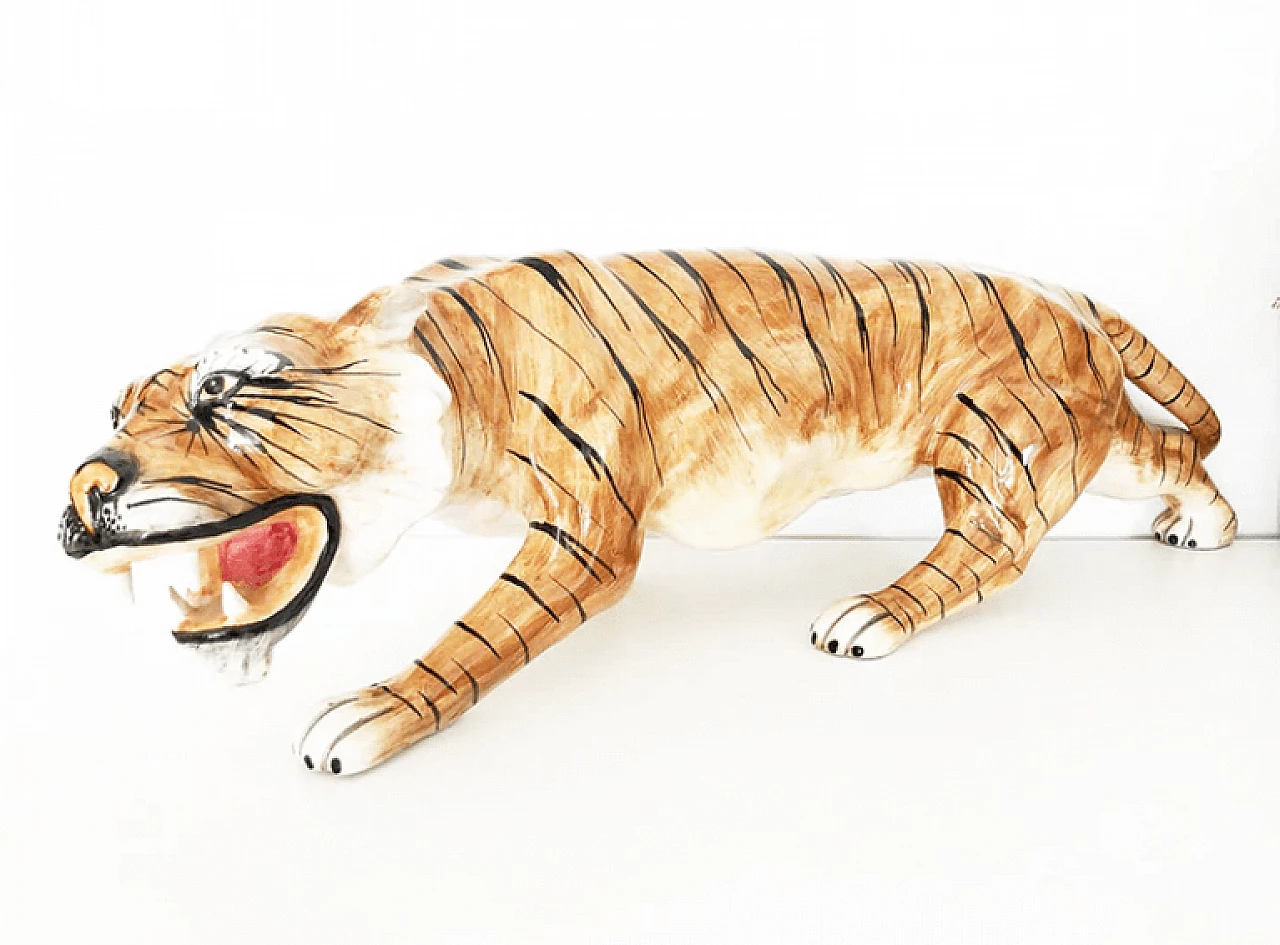 Scultura a forma di tigre in ceramica, anni '70 2