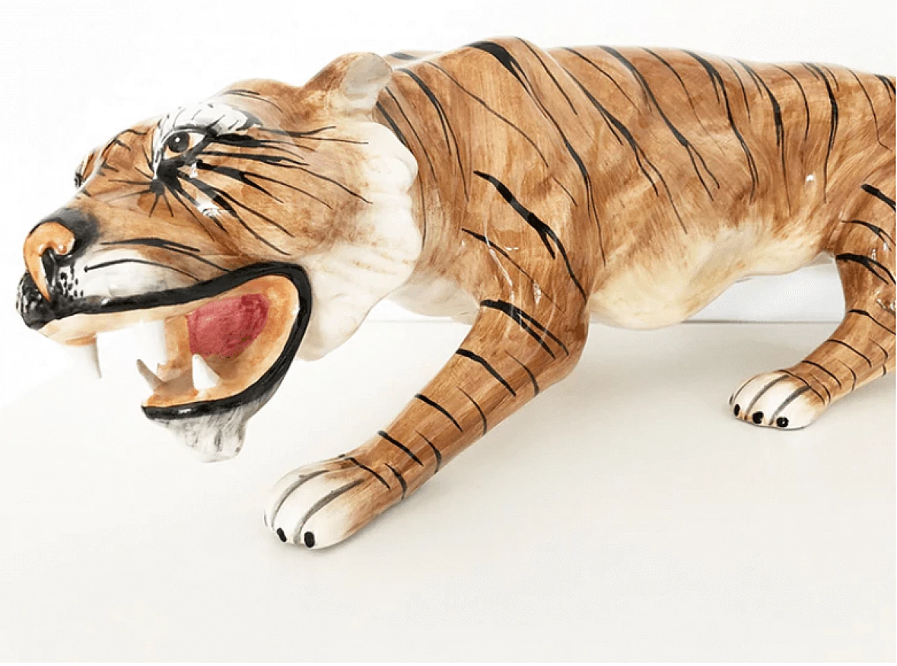 Scultura a forma di tigre in ceramica, anni '70 3