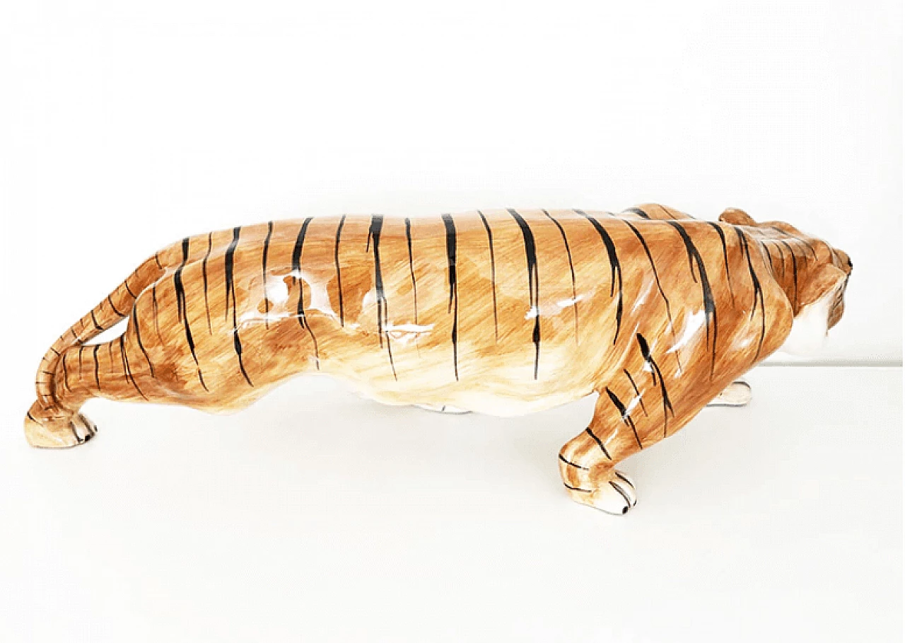 Scultura a forma di tigre in ceramica, anni '70 4