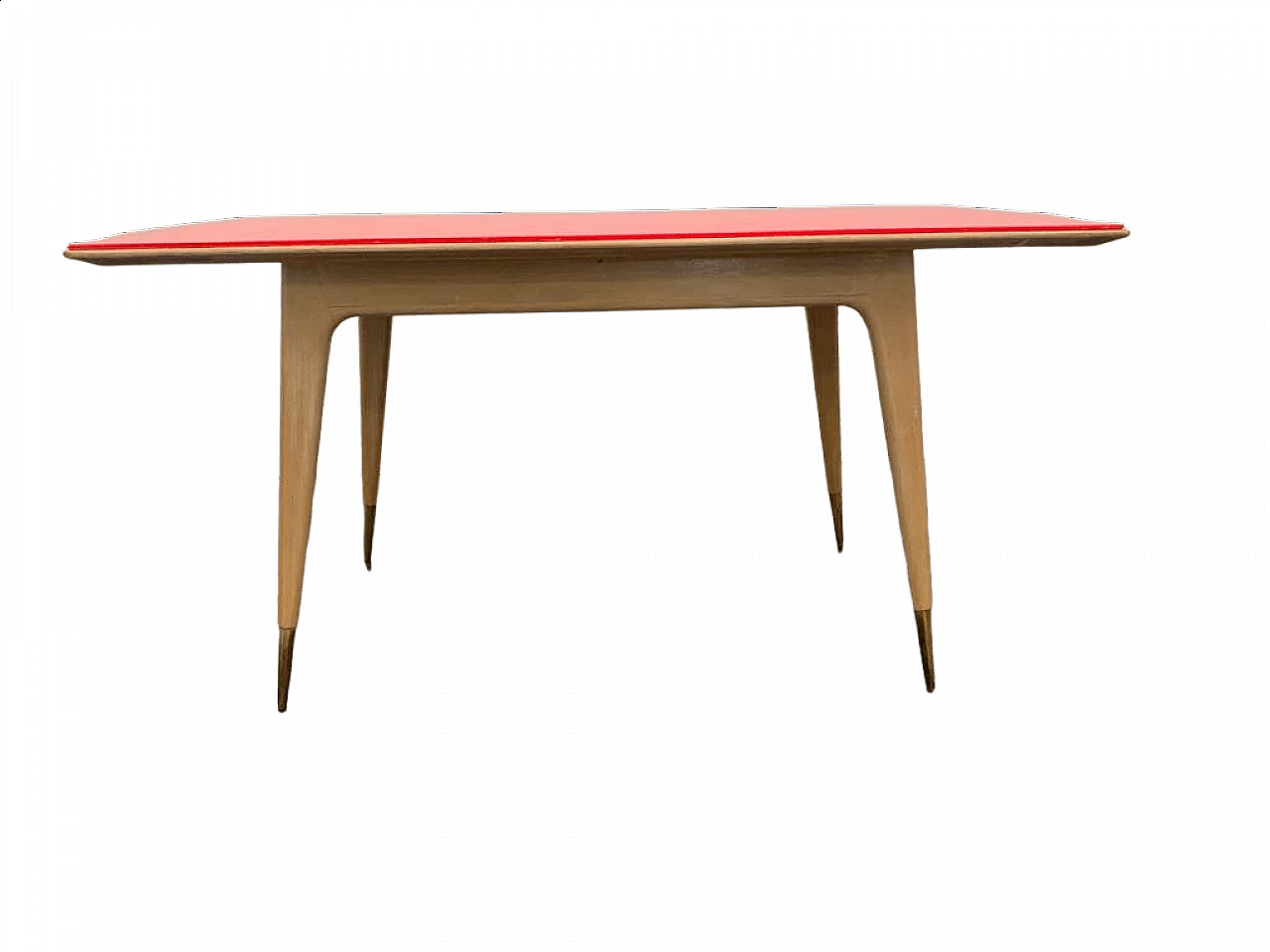 Maple table with round profiles and fuchsia top, 1950s 12