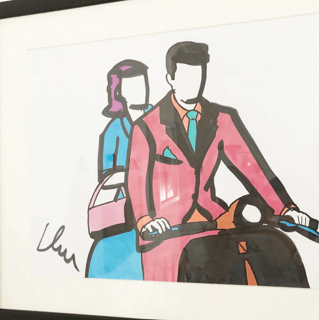 Opera unica certificata di Marco Lodola con cornice 4