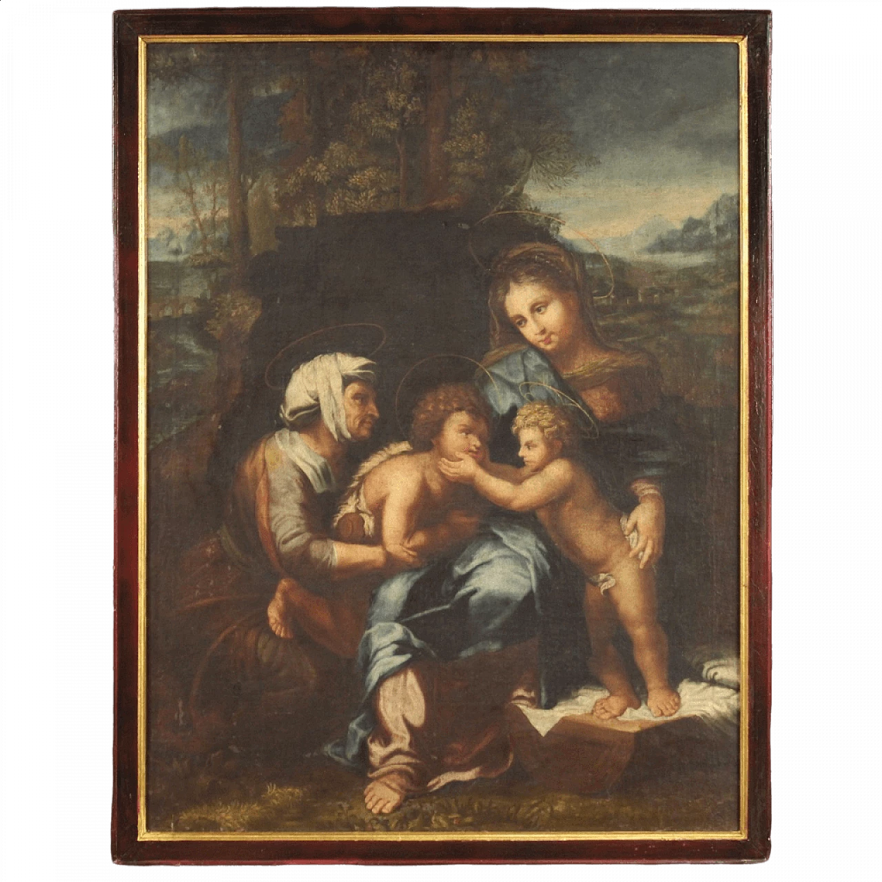 Madonna con bambino, Sant'Anna e San Giovannino, dipinto italiano olio su tela, '600 13