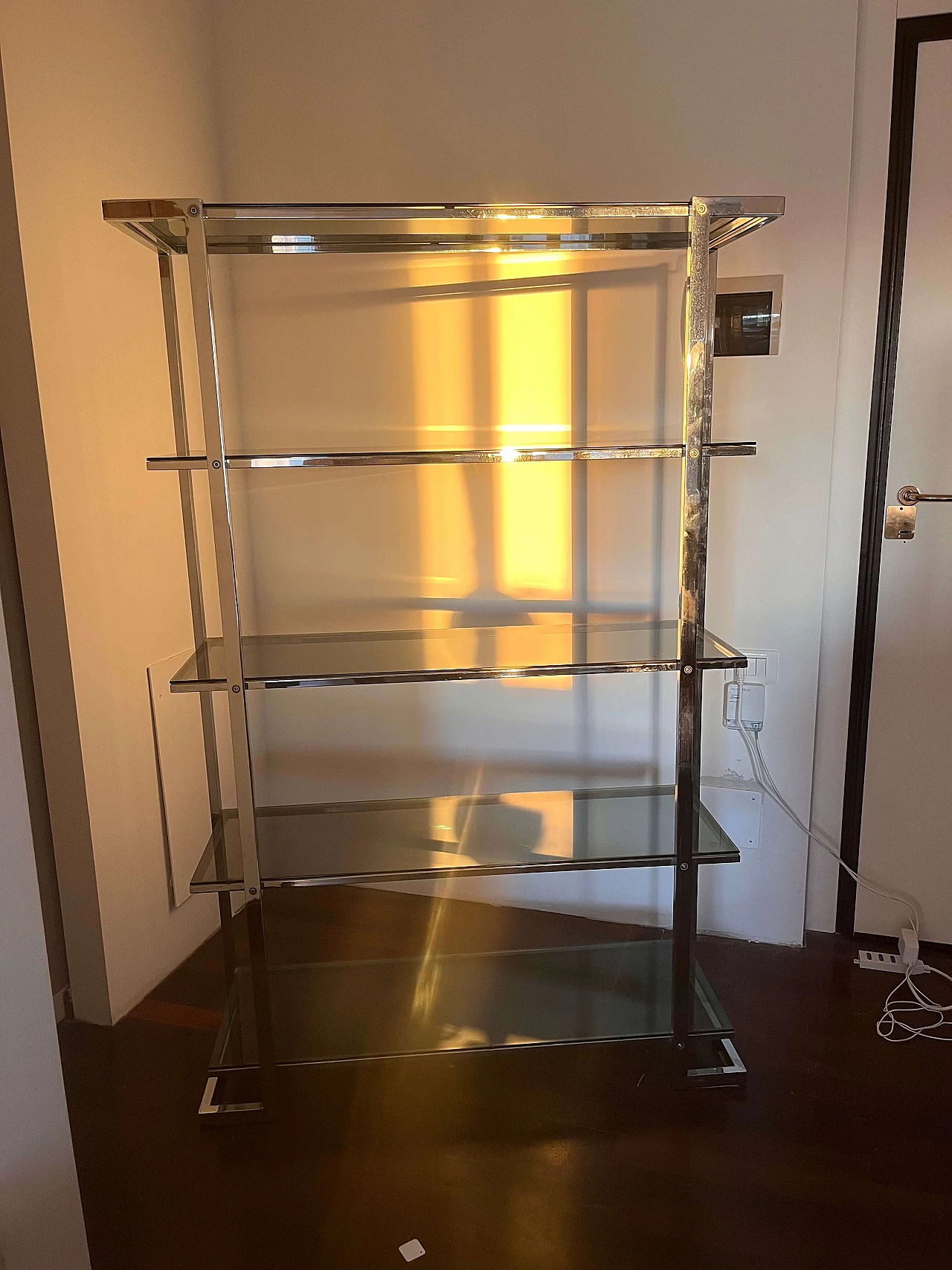Chrome metal and smoked glass bookcase, 1970s 1