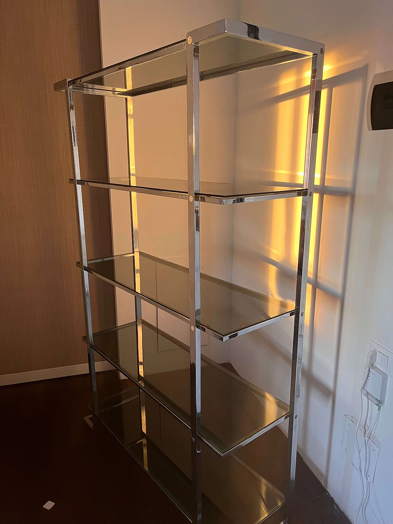 Chrome metal and smoked glass bookcase, 1970s 2