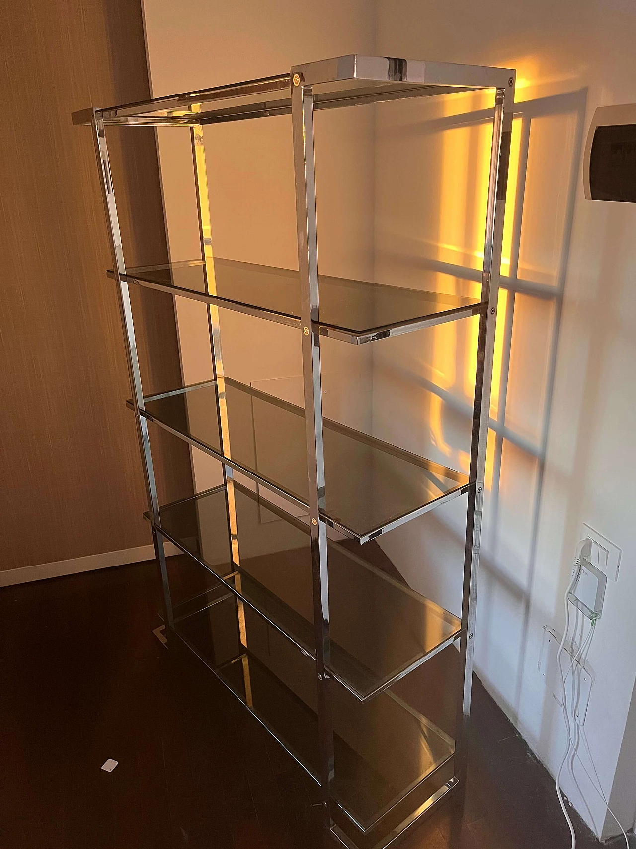 Chrome metal and smoked glass bookcase, 1970s 3