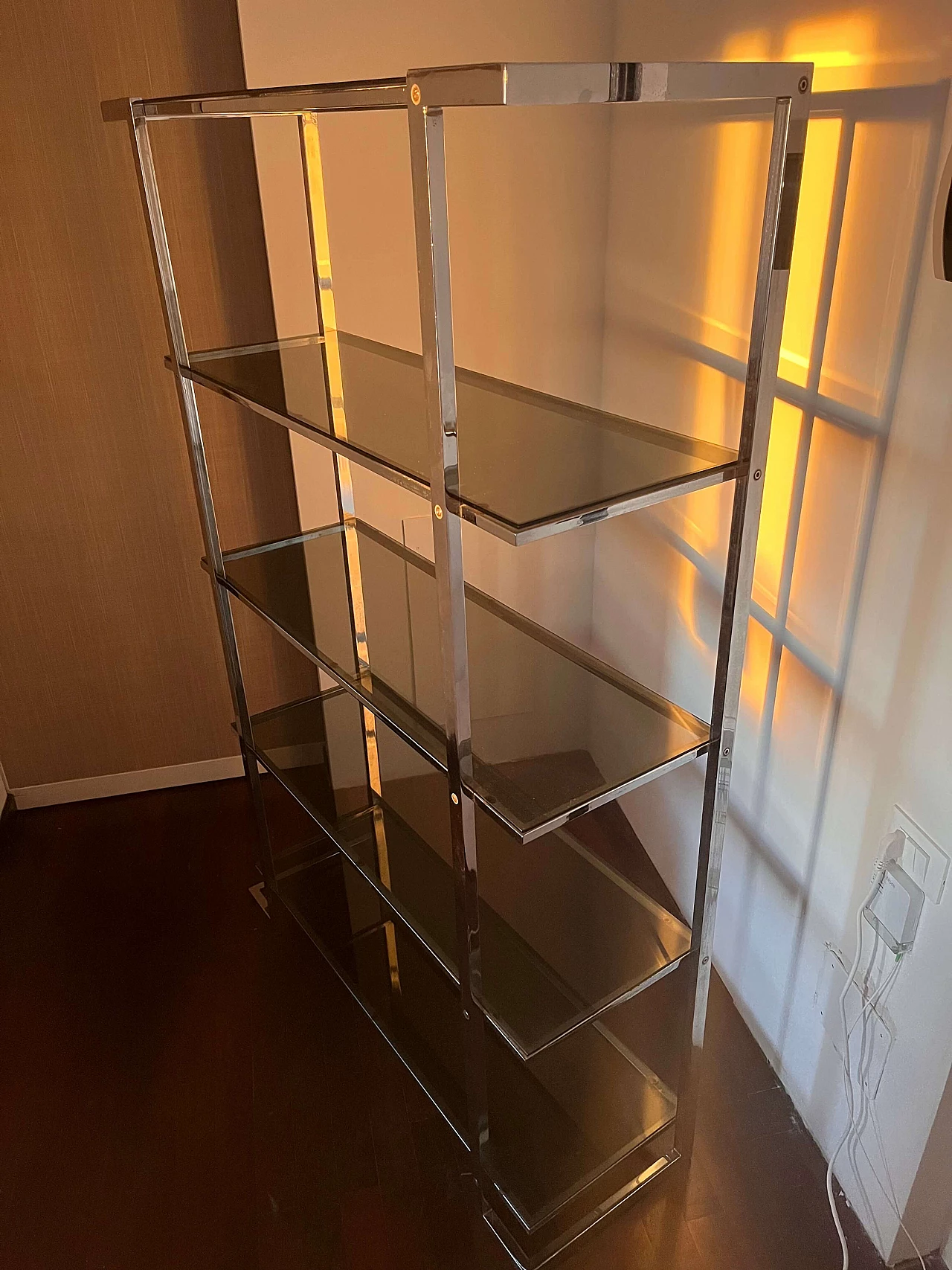 Chrome metal and smoked glass bookcase, 1970s 5