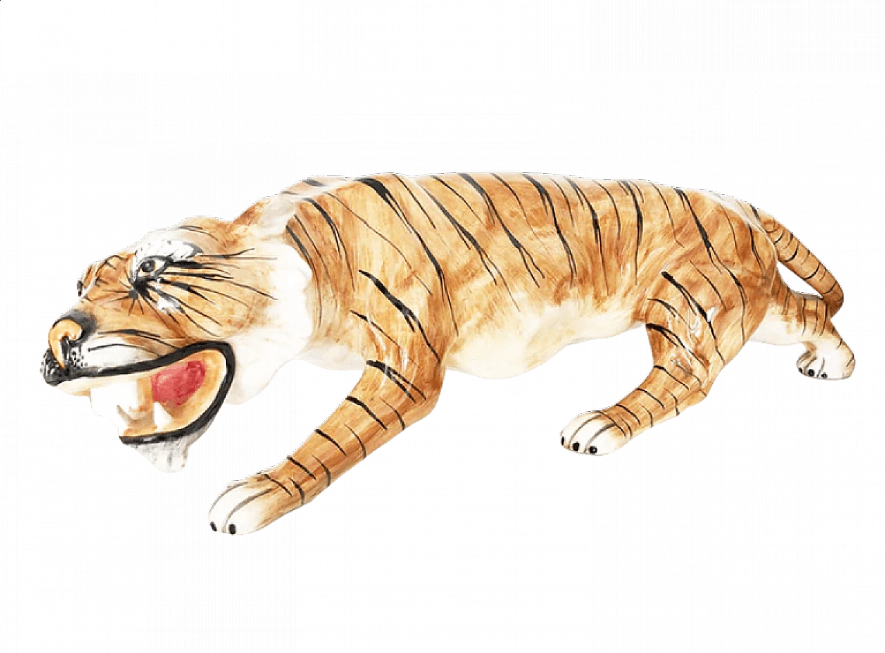Scultura a forma di tigre in ceramica, anni '70 8