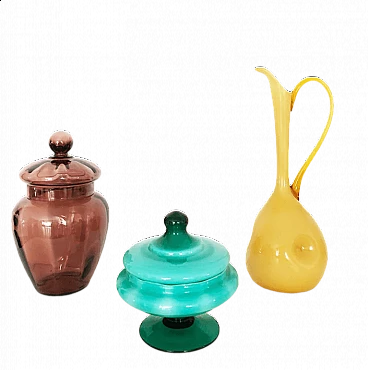 3 Vasi in vetro di Murano colorati, anni '50