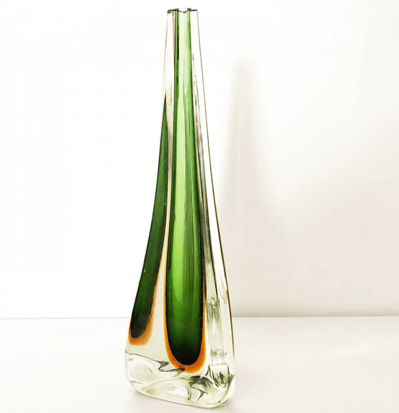 Vaso monofiore in vetro di Murano verde, anni '60 1