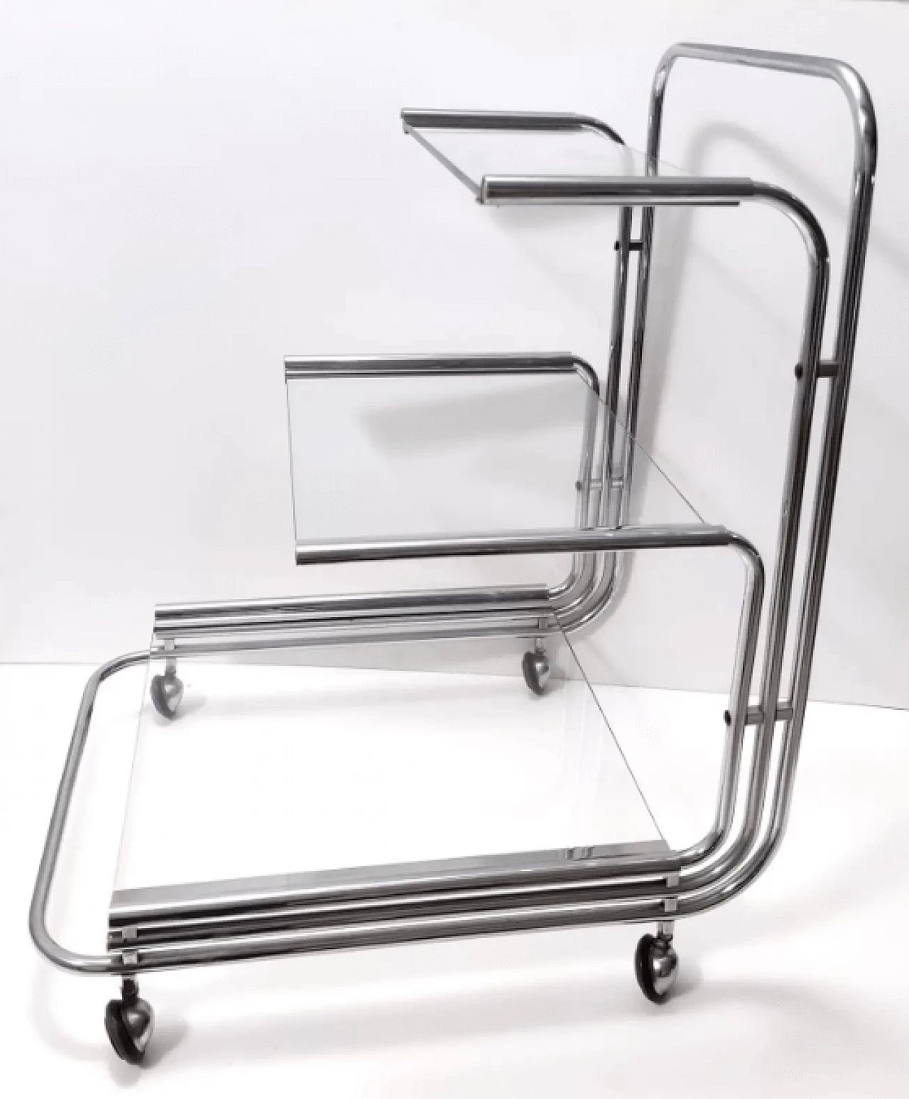 Serving cart with glass shelves by Fontana Arte, 1970s 5