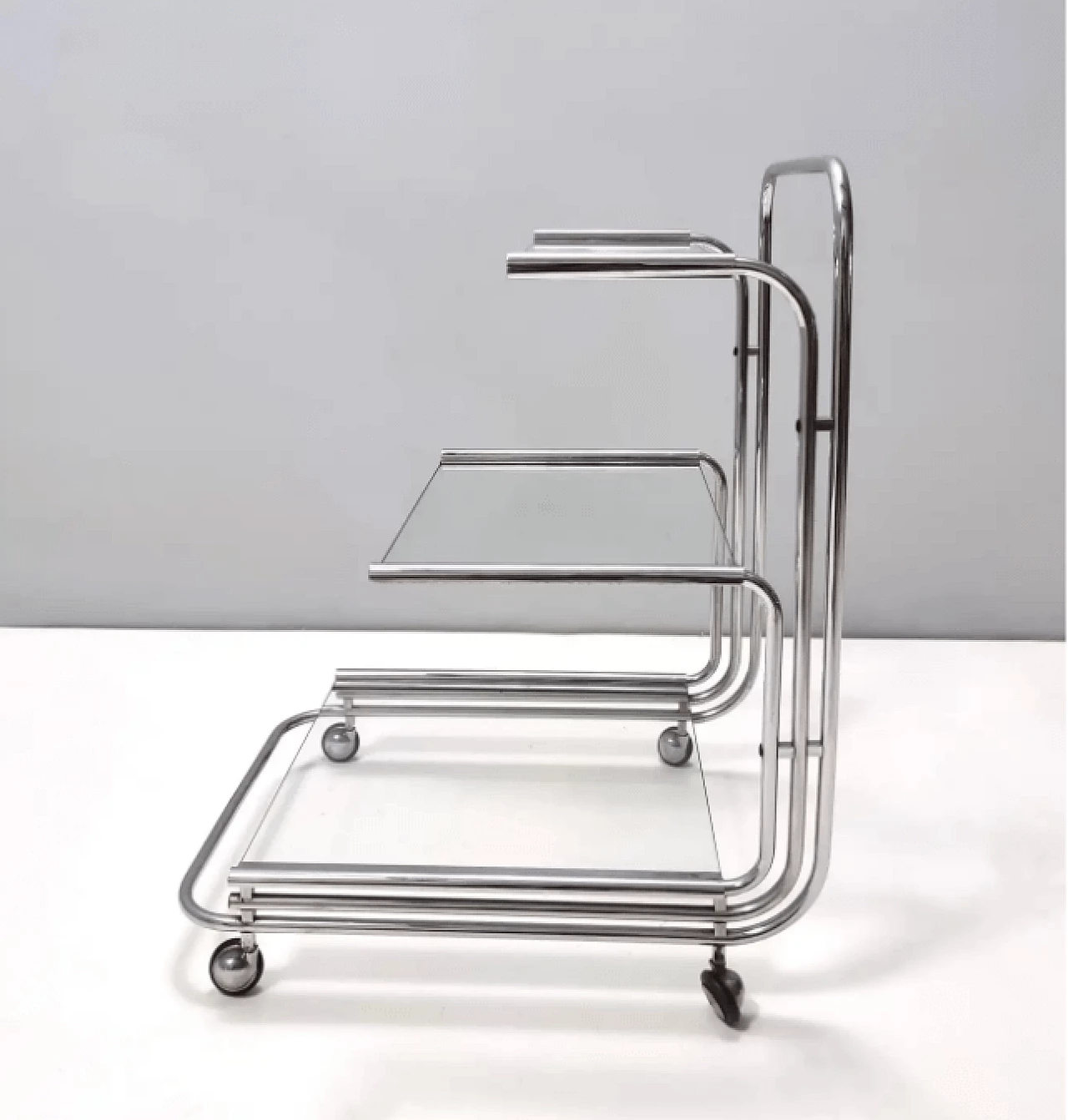Serving cart with glass shelves by Fontana Arte, 1970s 6