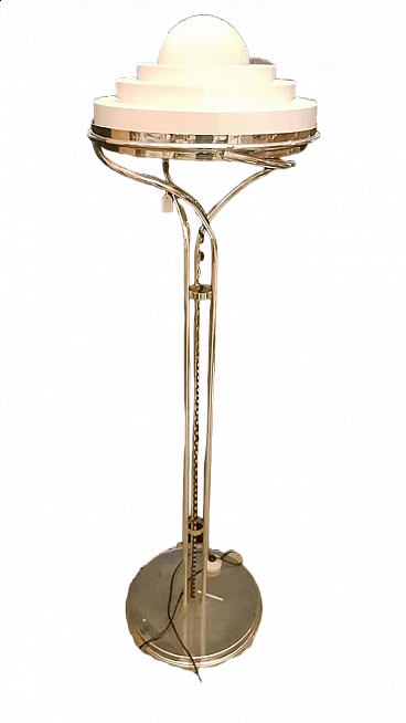 Lampada da terra in metallo con paralume in plastica, anni '70