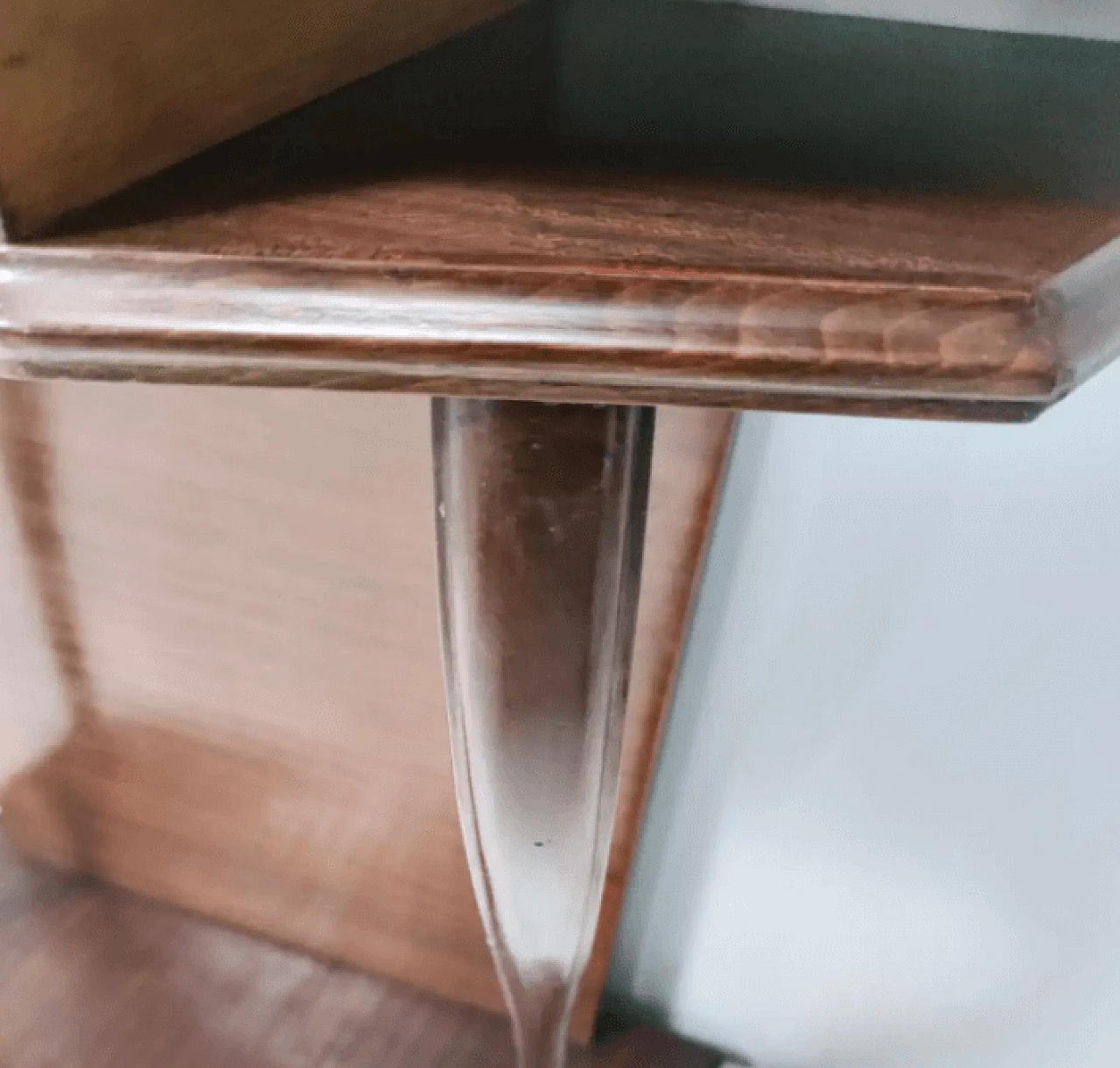 Consolle in faggio e radica di noce con piano in vetro arancione, anni '50 13