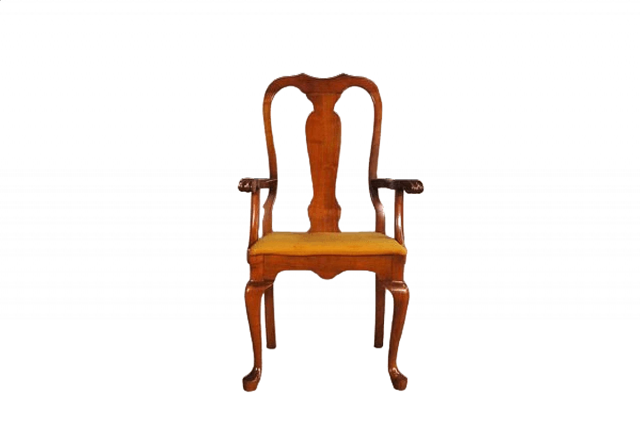 Queen Anne style armchair in mahogany and leather, 1970s 14