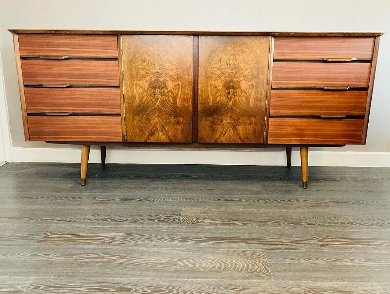 Teak sideboard with briarwood doors, 1950s 1