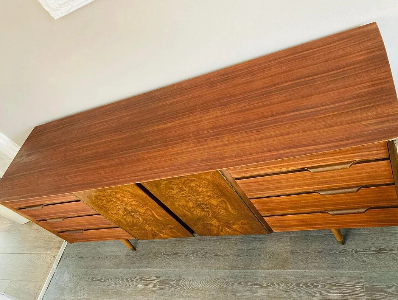 Teak sideboard with briarwood doors, 1950s 4