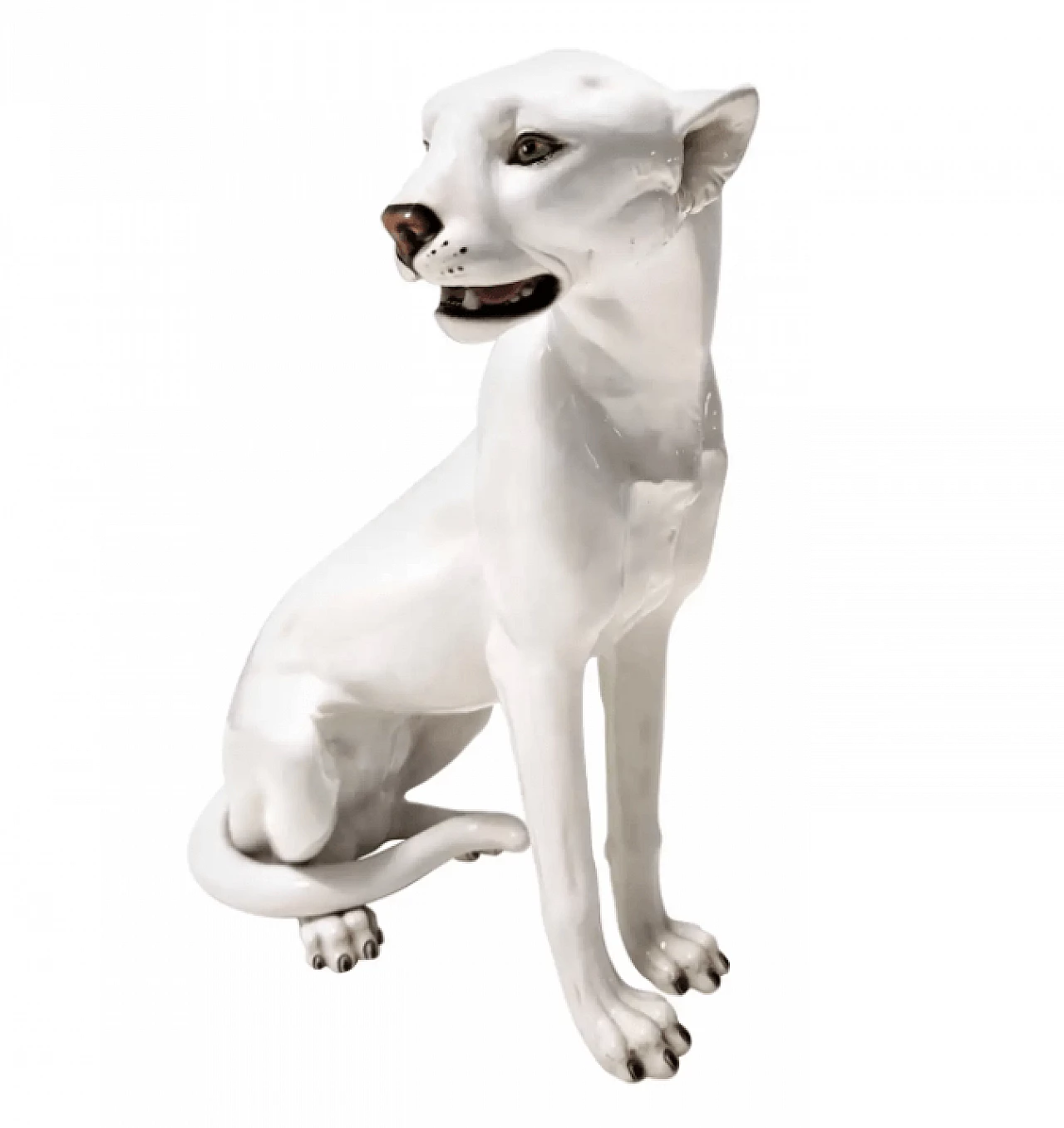 Scultura a forma di pantera in ceramica bianca, anni '60 1