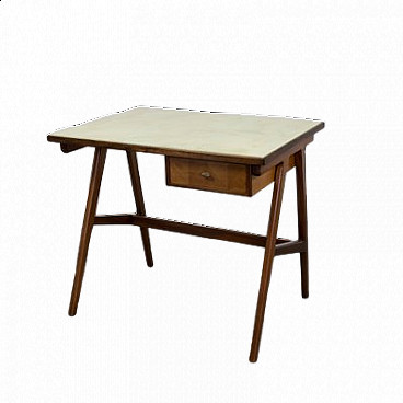 Wooden desk with glass top, 1950s