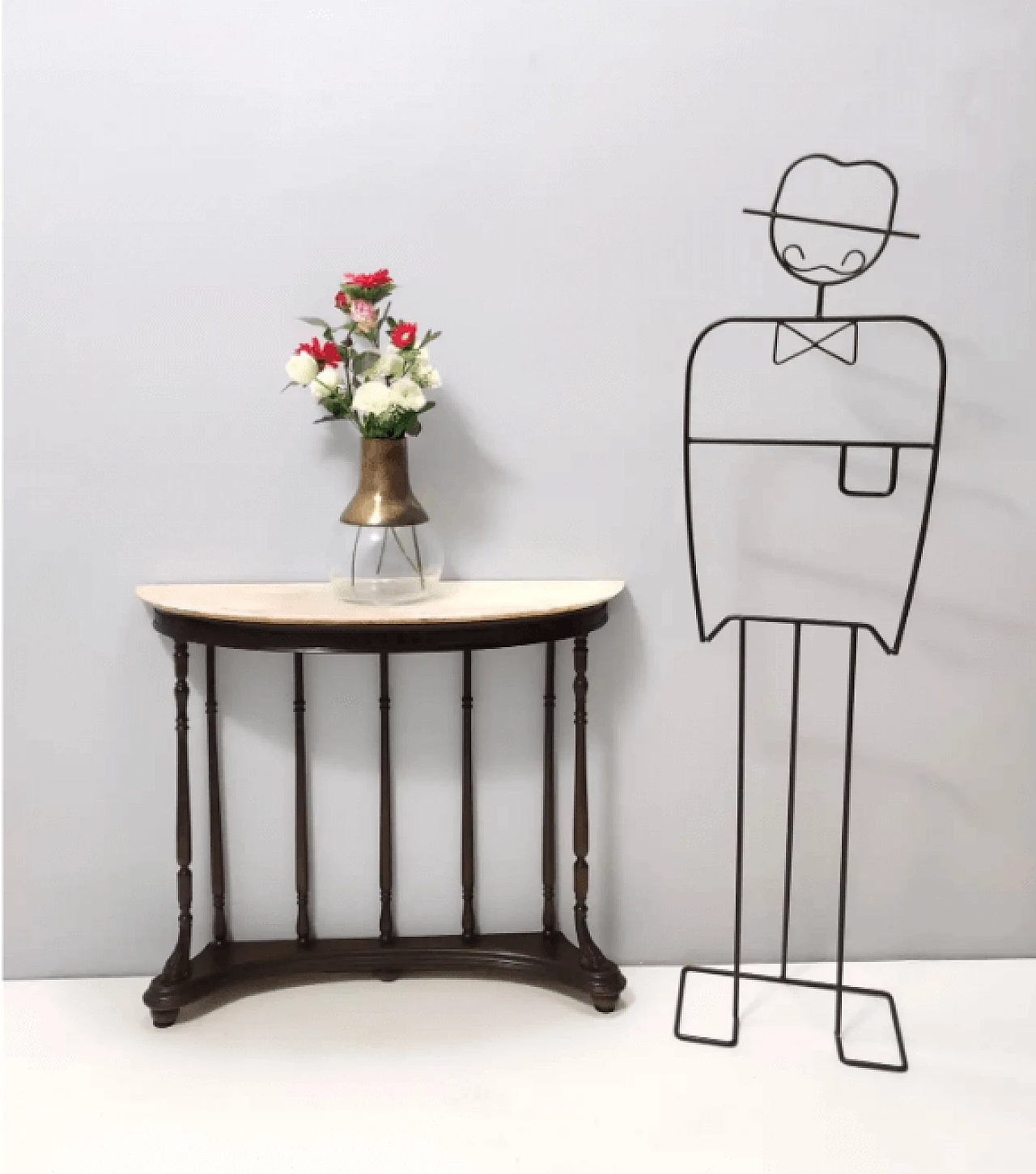 Consolle stile Neoclassico in faggio e marmo Rosa Portogallo, anni '60 2