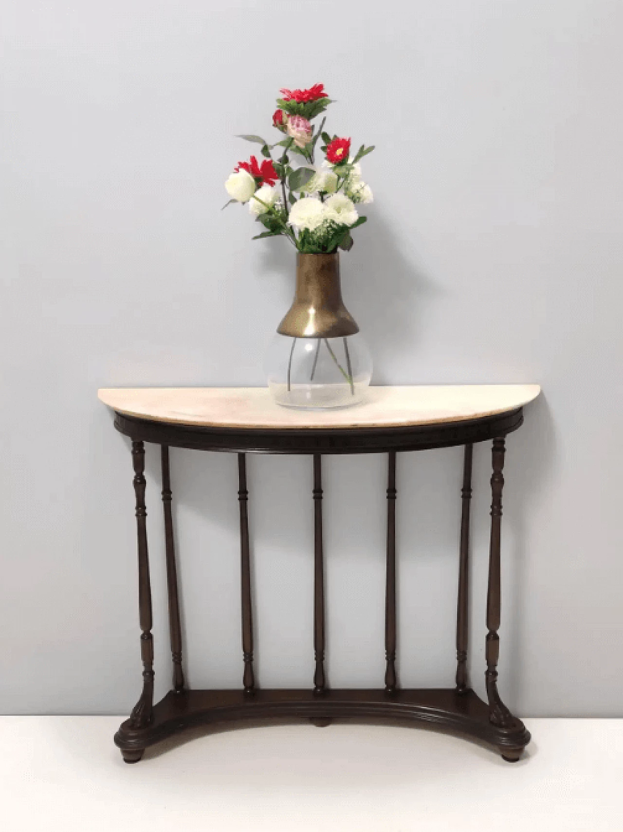 Neoclassical style beech and Rosa Portogallo marble console, 1960s 3
