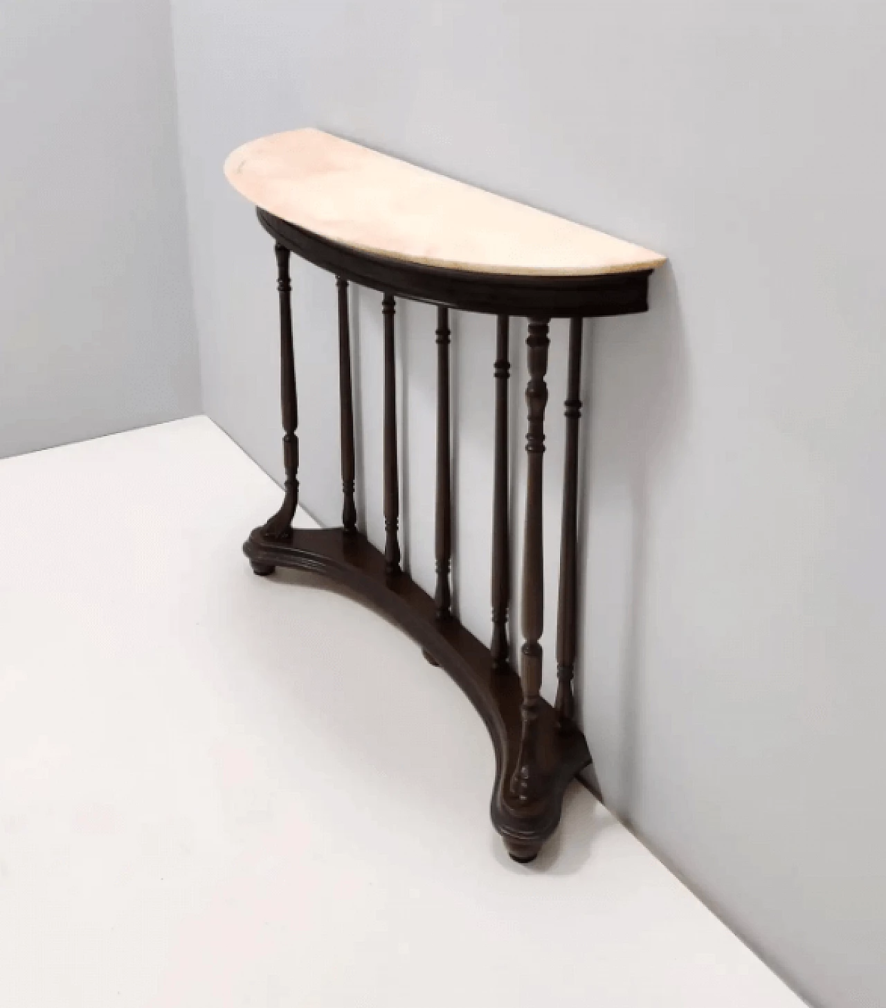 Consolle stile Neoclassico in faggio e marmo Rosa Portogallo, anni '60 7