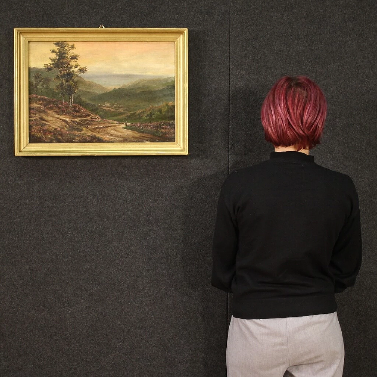 Oil on canvas depicting small romantic landscape, 1920s 2