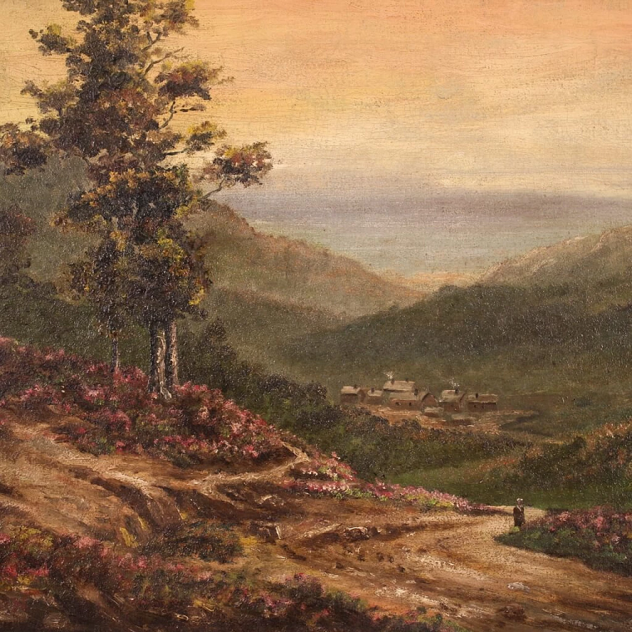 Oil on canvas depicting small romantic landscape, 1920s 3
