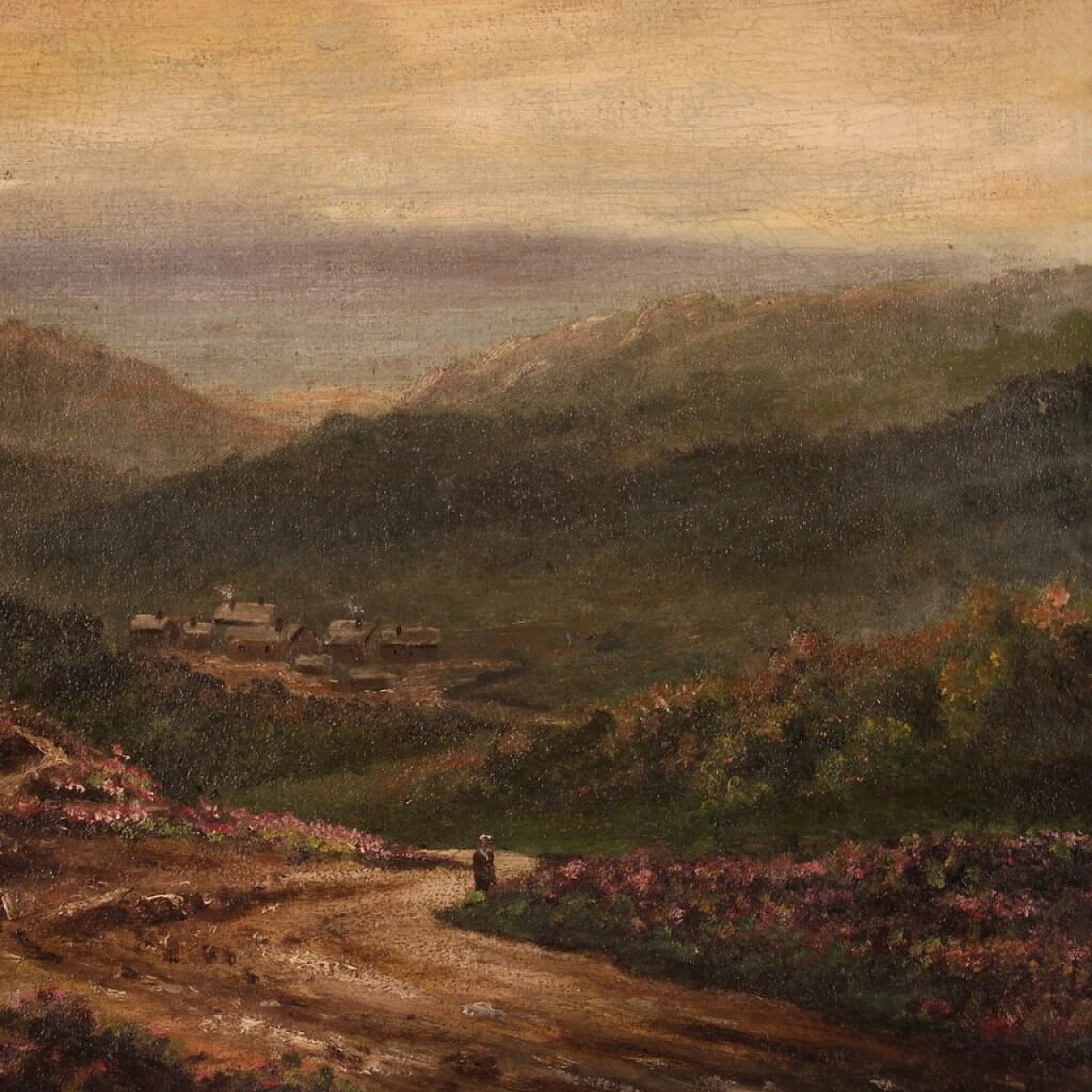 Oil on canvas depicting small romantic landscape, 1920s 8