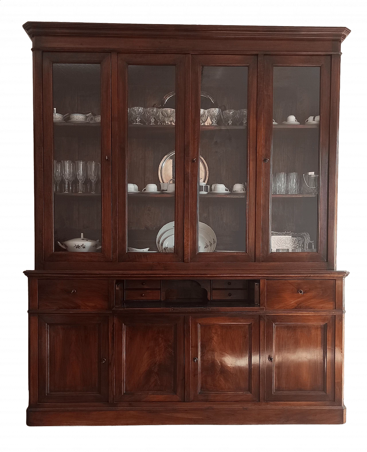 Credenza vetrina in noce con vetri soffiati, epoca '800 12