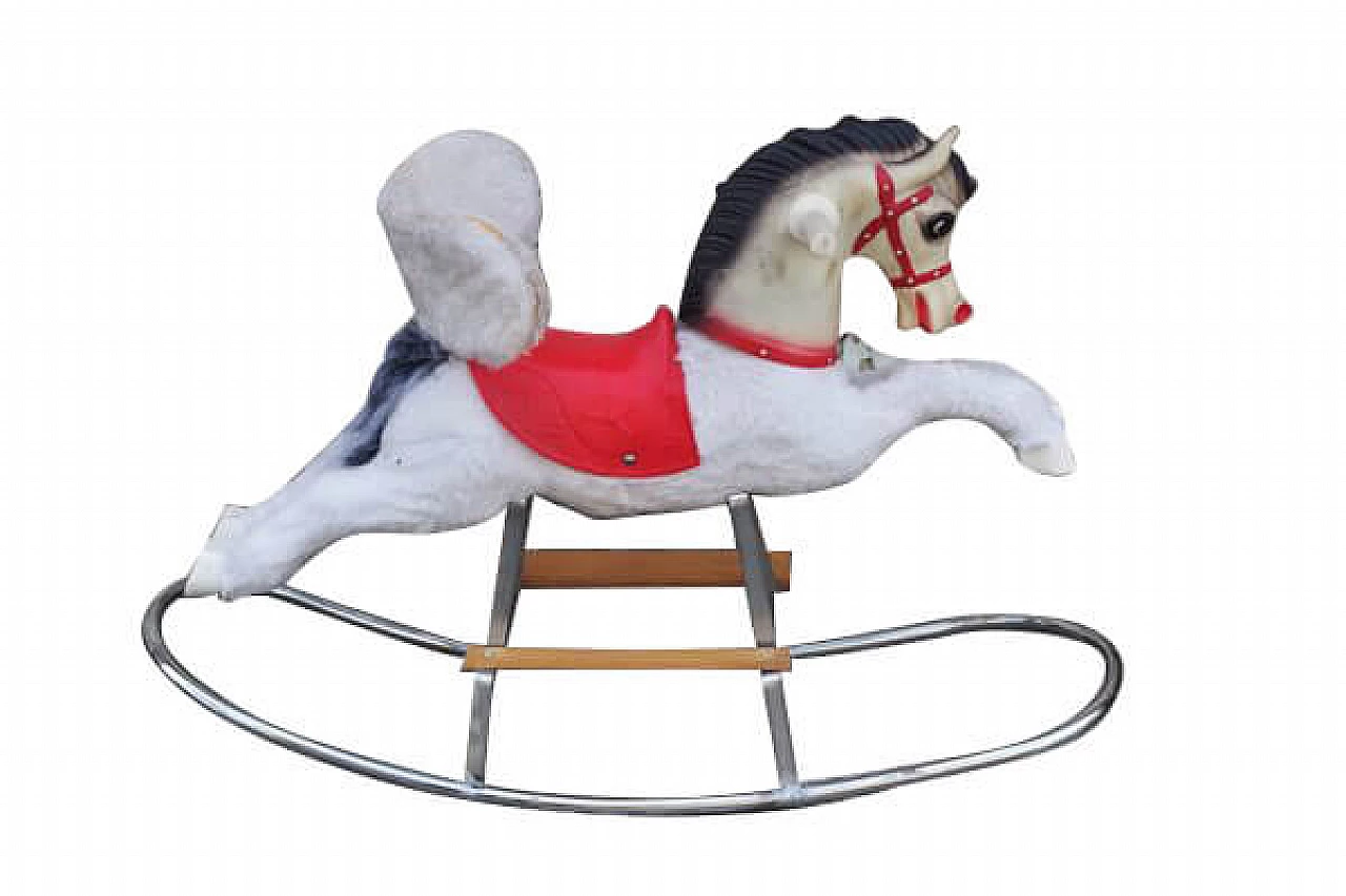 Cavallo a dondolo italiano Eurotoys in legno e plastica, anni '70 1406547