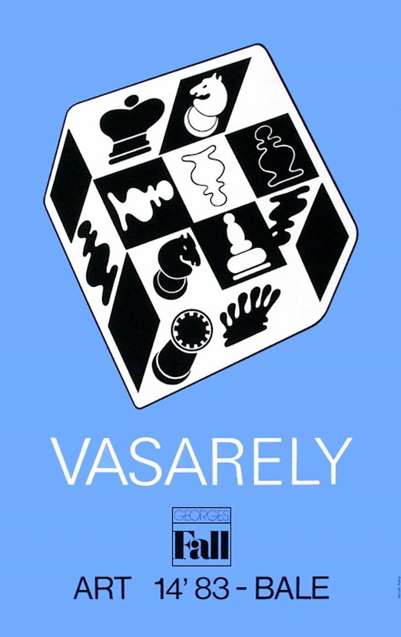 Poster serigrafico Scacco Blue di Victor Vasarely, anni '80 1