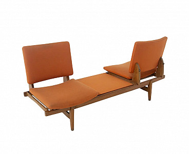 Bench in wood and fabric by Augusto Bozzi for Saporiti, 1950s