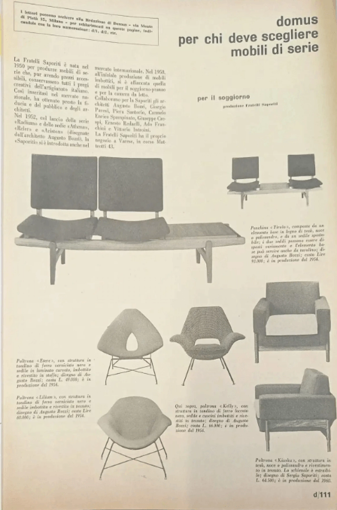 Bench in wood and fabric by Augusto Bozzi for Saporiti, 1950s 19