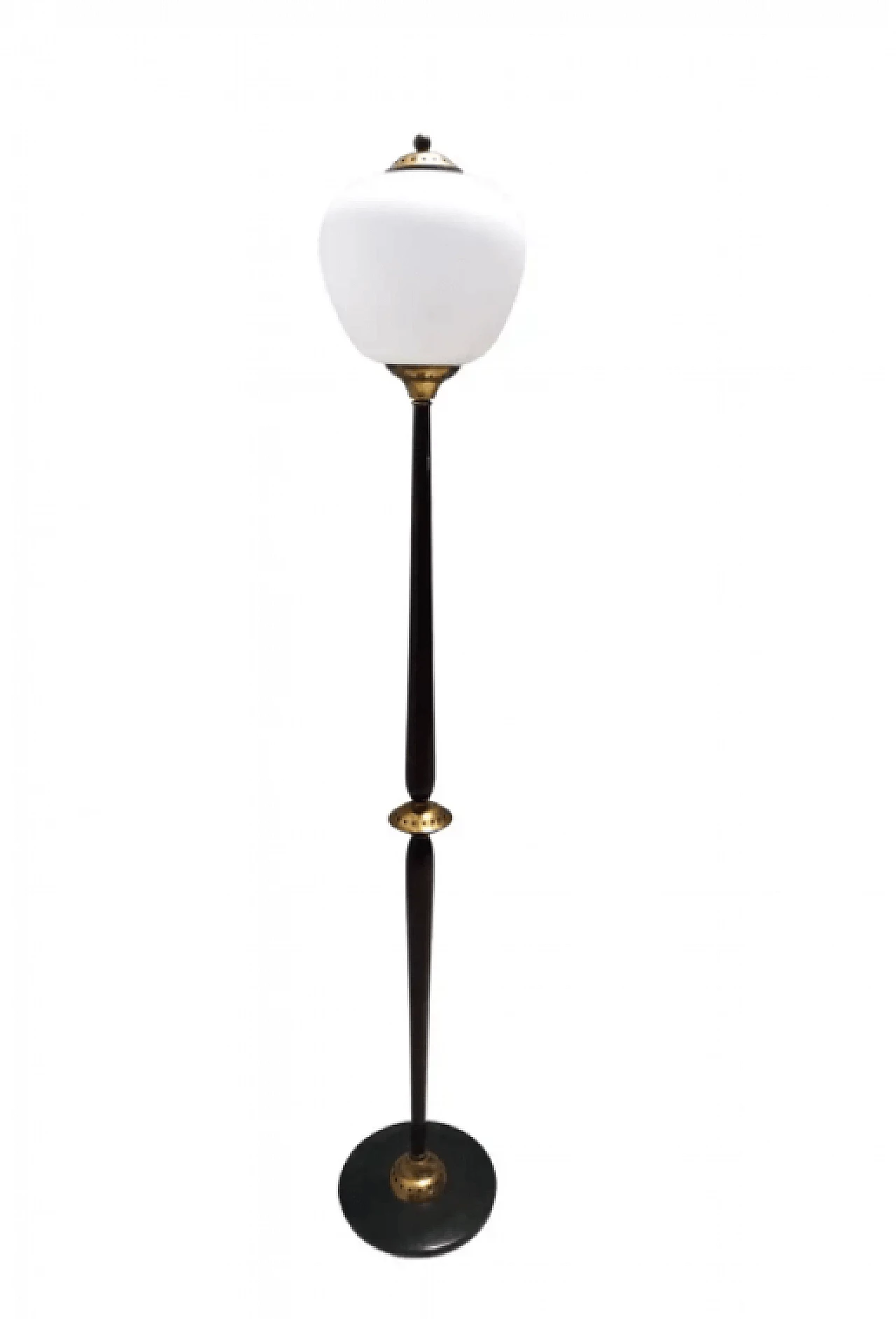 Opaline glass beech and brass floor Lamp with marble base, 1950s 1
