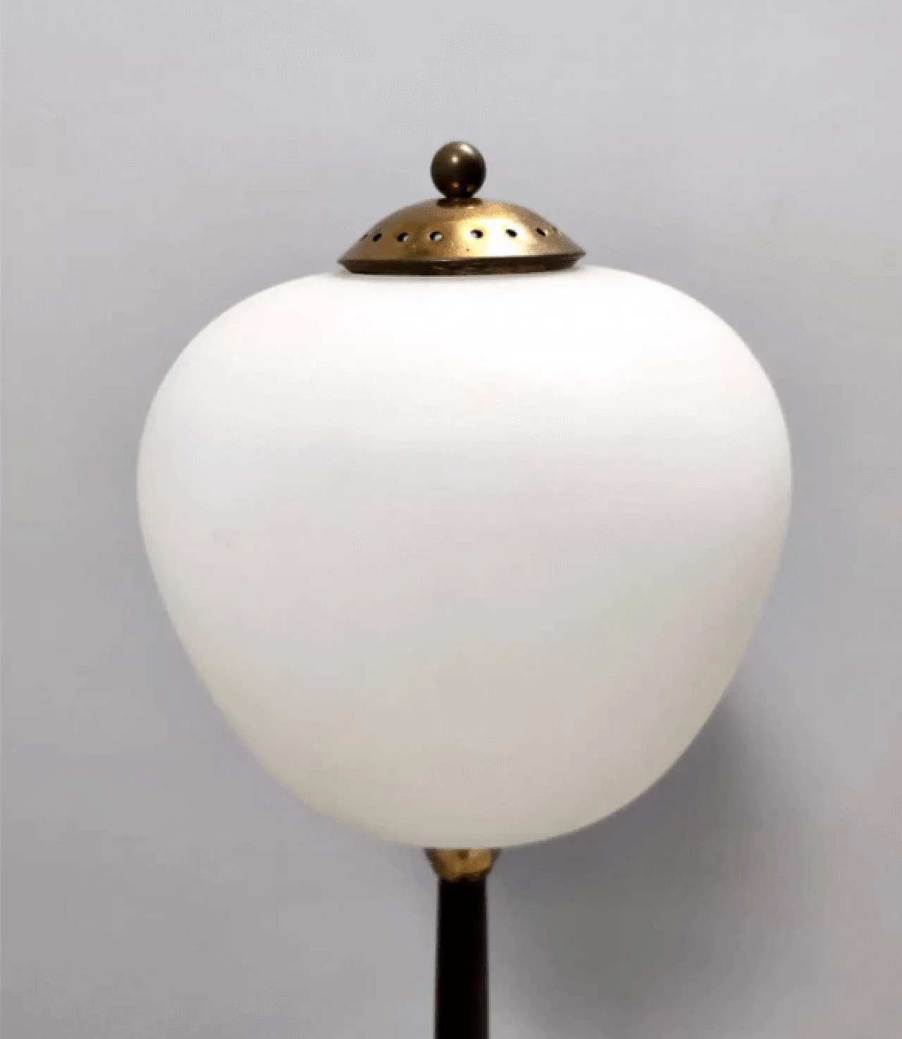Opaline glass beech and brass floor Lamp with marble base, 1950s 4