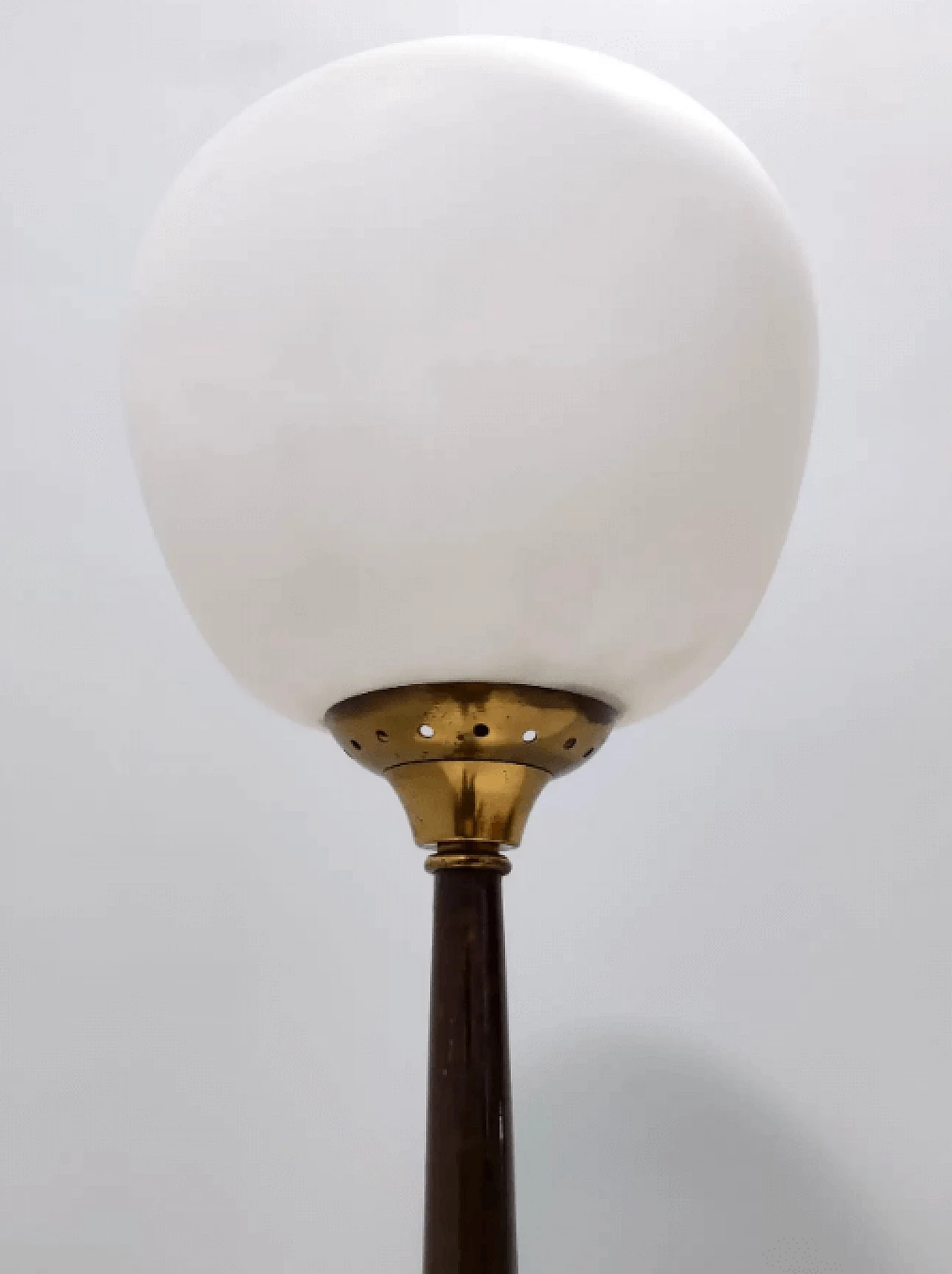 Opaline glass beech and brass floor Lamp with marble base, 1950s 5