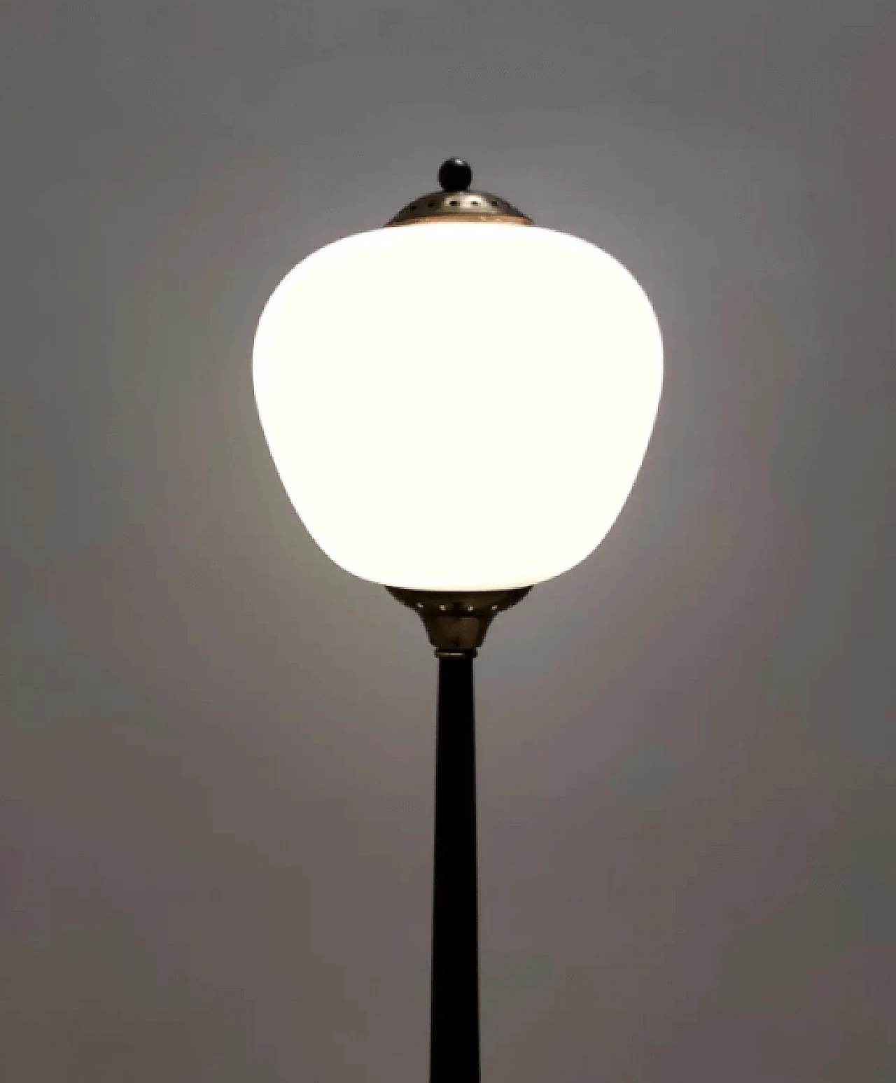 Opaline glass beech and brass floor Lamp with marble base, 1950s 6