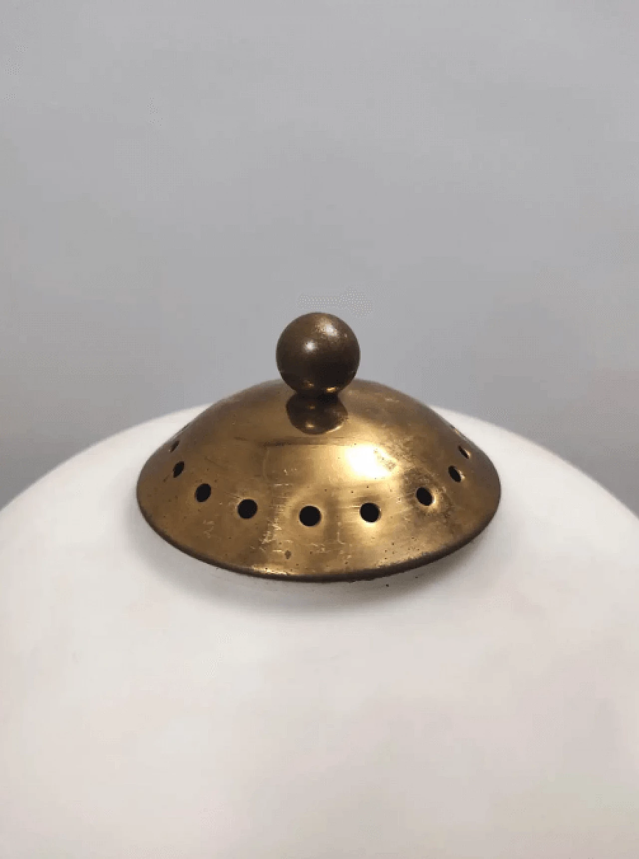 Opaline glass beech and brass floor Lamp with marble base, 1950s 8