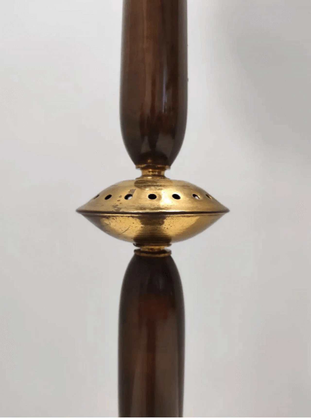 Opaline glass beech and brass floor Lamp with marble base, 1950s 10