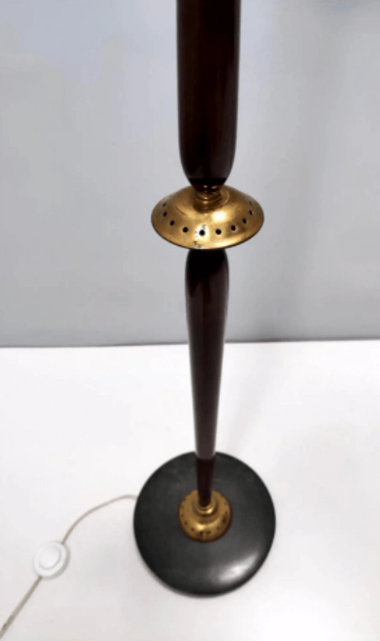 Opaline glass beech and brass floor Lamp with marble base, 1950s 11