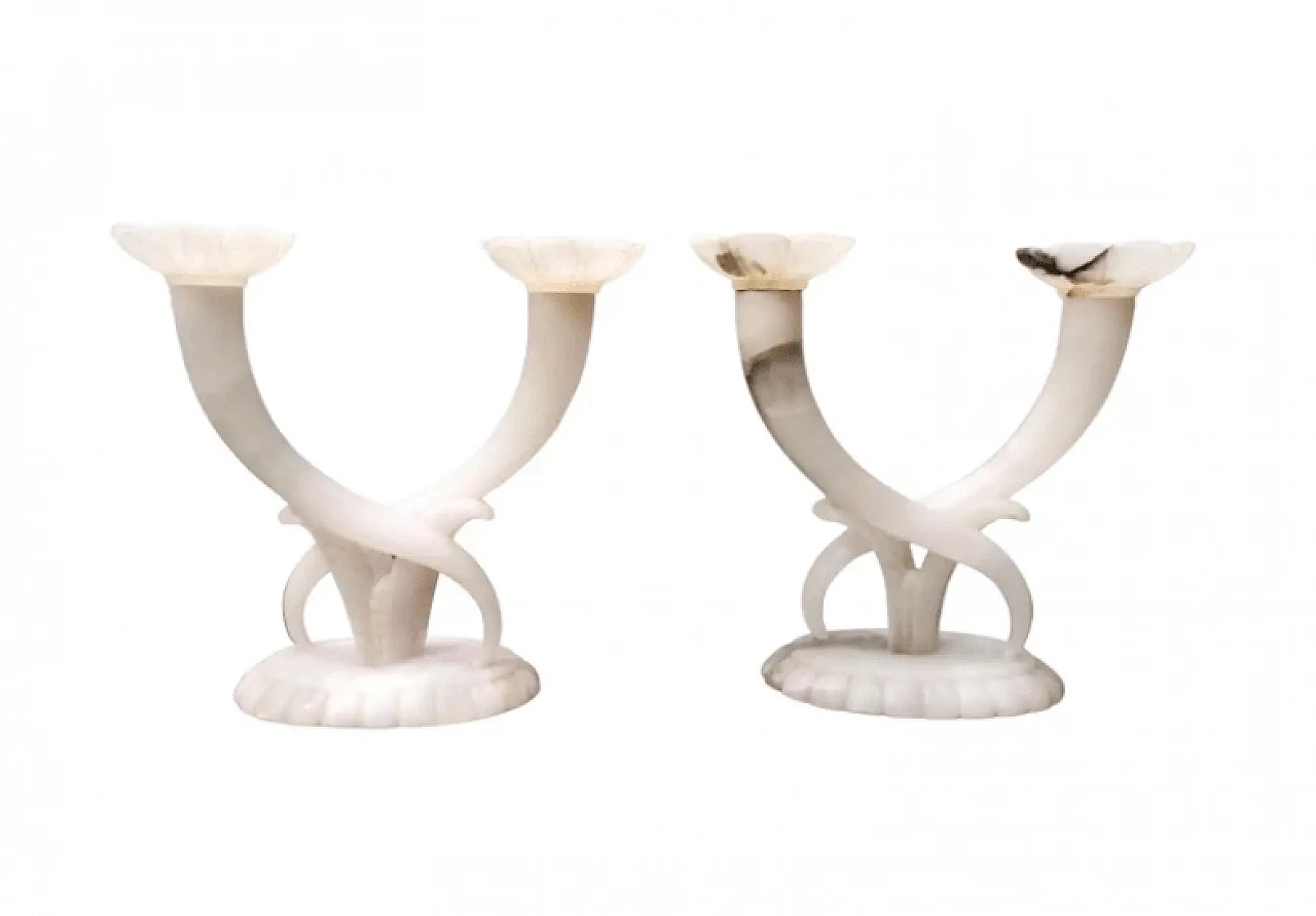 Pair of alabaster and onyx candelabra attributed to Tomaso Buzzi, 1940s 1