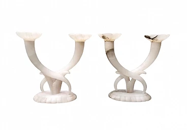 Pair of alabaster and onyx candelabra attributed to Tomaso Buzzi, 1940s