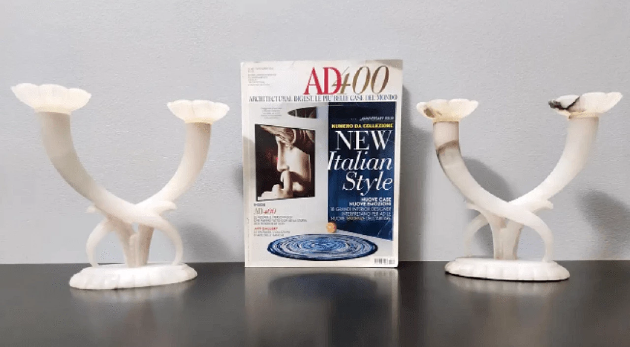 Pair of alabaster and onyx candelabra attributed to Tomaso Buzzi, 1940s 2