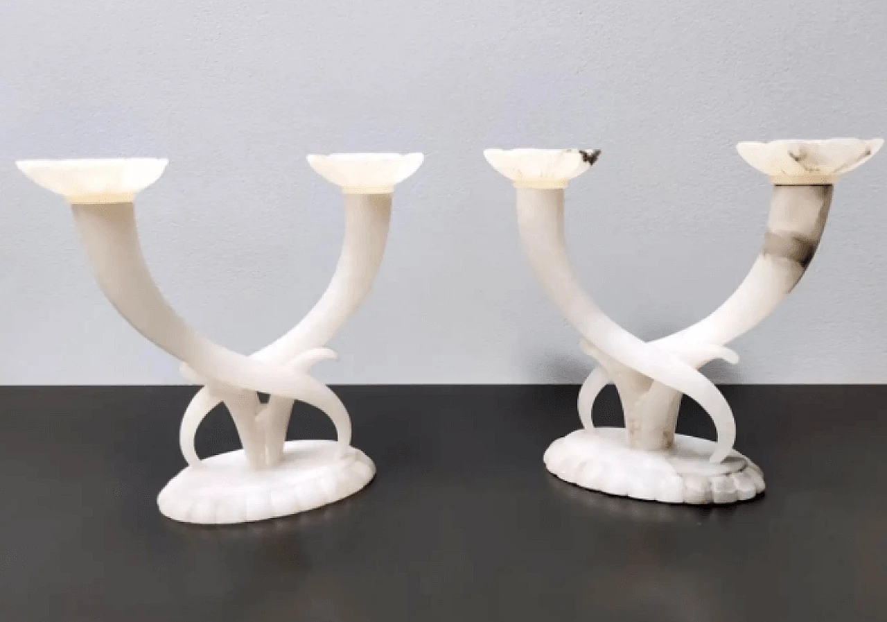 Pair of alabaster and onyx candelabra attributed to Tomaso Buzzi, 1940s 3