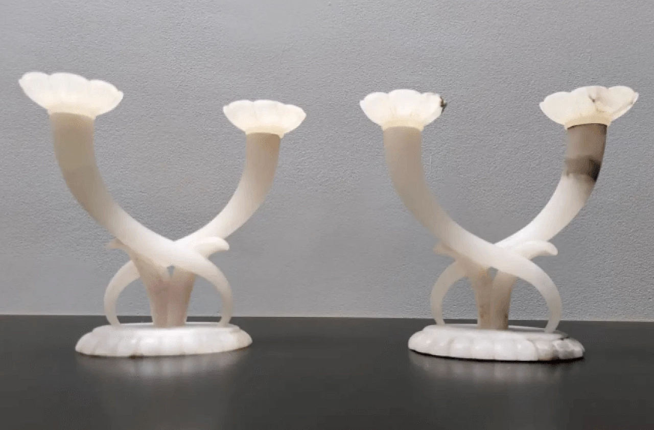 Pair of alabaster and onyx candelabra attributed to Tomaso Buzzi, 1940s 4