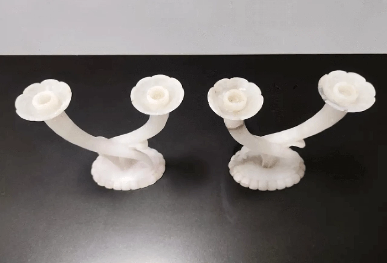 Pair of alabaster and onyx candelabra attributed to Tomaso Buzzi, 1940s 6