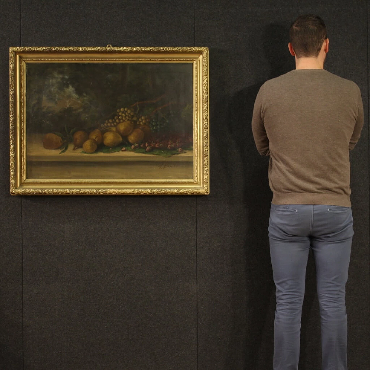 Olio su tela di natura morta con frutta firmata, inizio '900 11