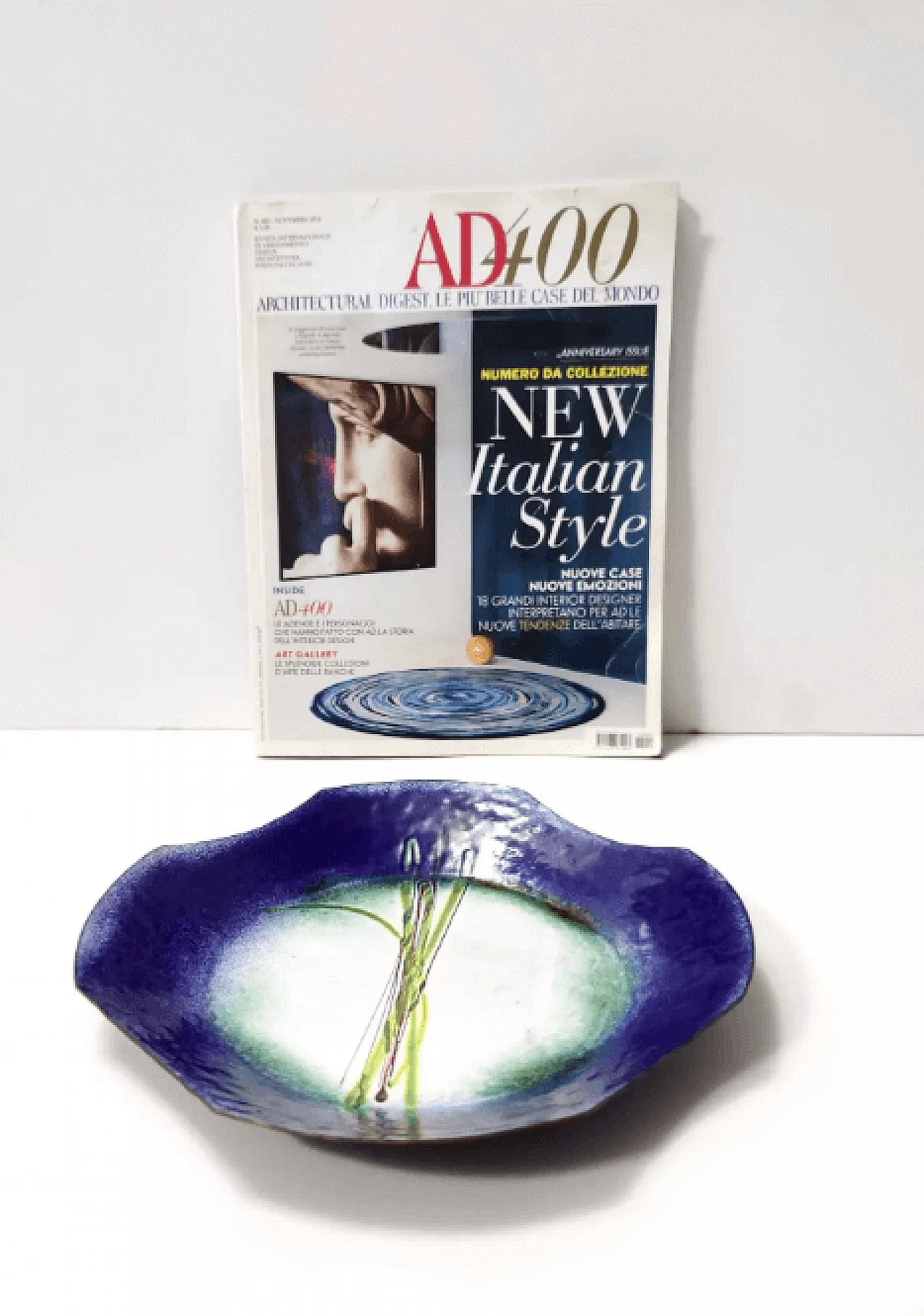 Vide-poche in rame blu, verde e bianco attribuibile a Paolo de Poli, anni '60 2