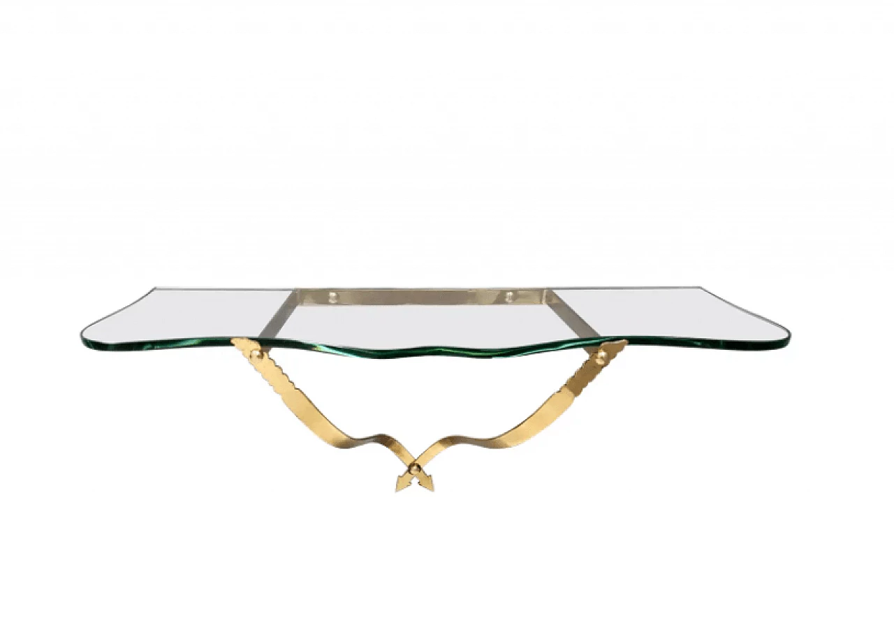 Crystal and brass wall console table by Cristal Art, 1950s 1